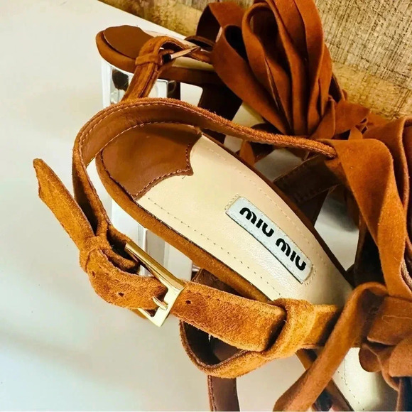 NWOT Miu Miu Suede Gladiator Mirriored Heel Sandals - Picture 10 of 11